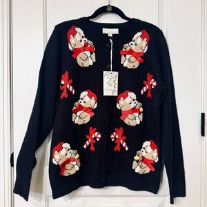 *NEW* CAROLYN TAYLOR CHRISTMAS TEDDY BEAR CARDIGAN SWEATER LARGE